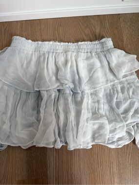 LoveShackFancy Light Blue Tiered Ruffle Mini Skirt